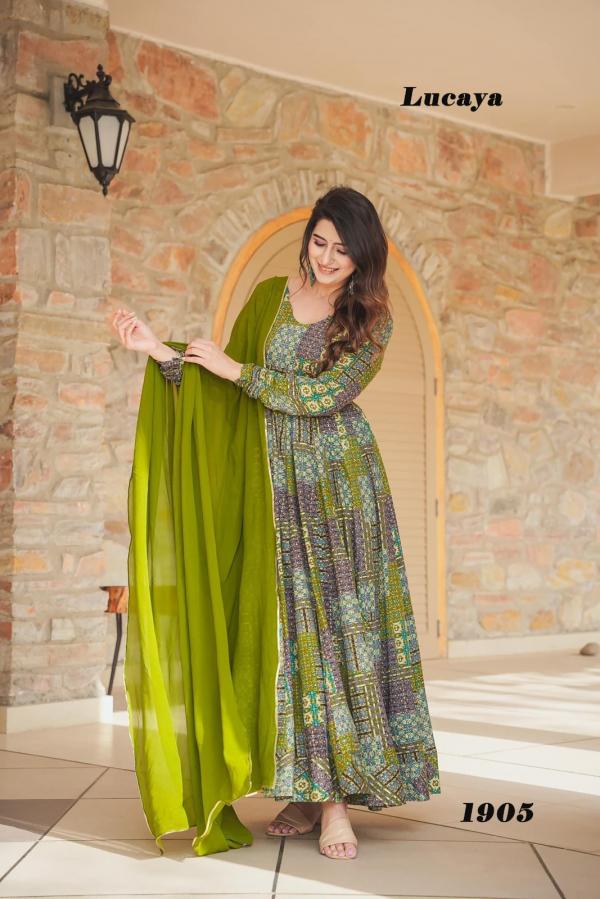 Lucaya Vol 19 Rayon Digital Printed Gown With Dupatta Collection